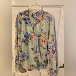 Umgee Mint Floral Wrap-Style Long Sleeve Blouse